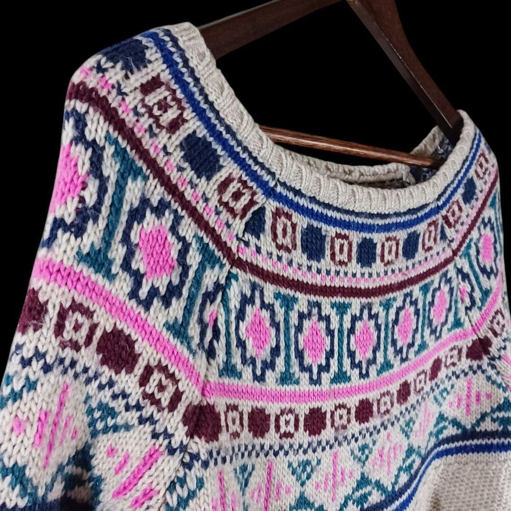 American Eagle M Wool Blend Aztec Fair Isle Sweater Boho Y2K High Low Pullover - Picture 4 of 7